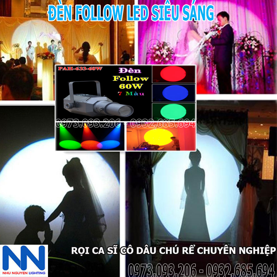 ĐÈN FOLLOW LED MINI 60W rọi 7 màu cho sân khấu, tiệc cưới 