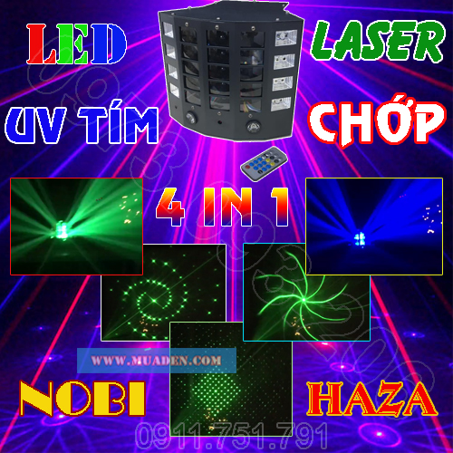 LED NHAY THEO NHAC KARAOKE   4 TRONG 1 LASER+ CHỚP+ LED + UV CỰC TÍM